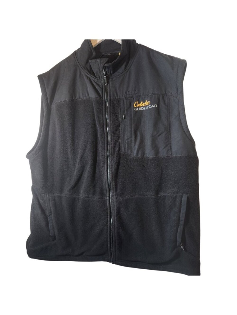 Cabelas Guidewear Mens XL Black Fleece Full‎ Zip Outdoor Fishing Vest Jacket